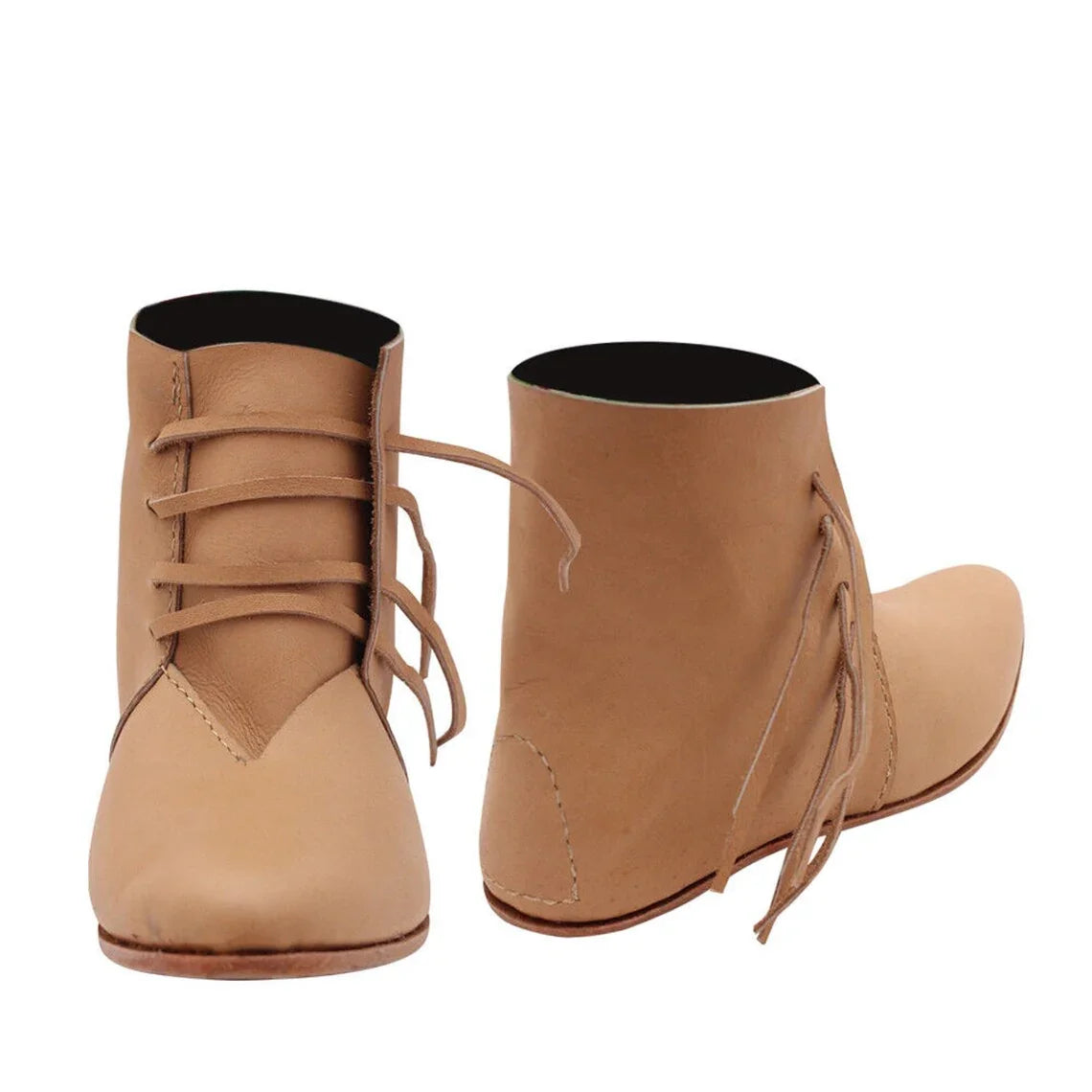 Men's Medieval Civil War Shoes Front Laced Ankle High Leather Boots