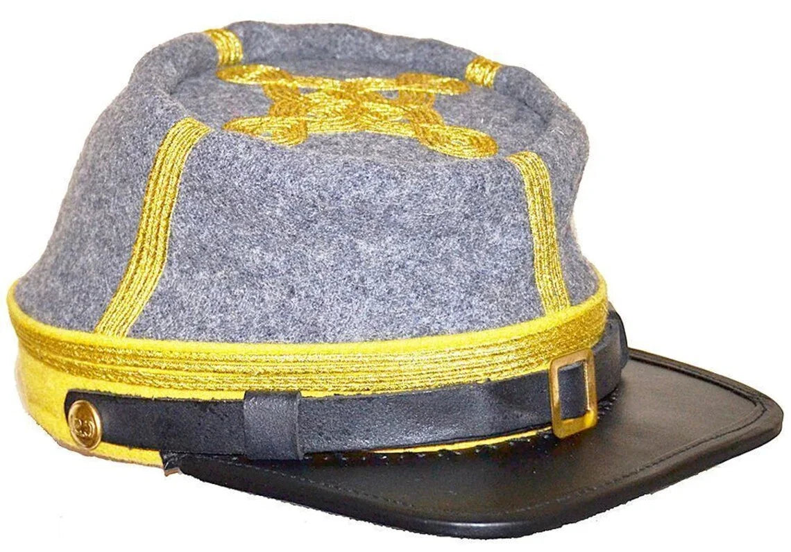 Civil War Confederate Infantry Captain's Leather Peak Kepi, Grey/Sky