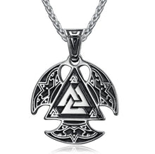 Cargar imagen en el visor de la galería, Beowulf Regalia Circular Handcrafted Stainless Steel Valknut Axe Head Pendant