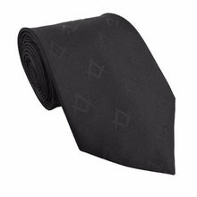 Charger l&#39;image dans la galerie, Masonic Masons Silk Tie with self print Square Compass Black