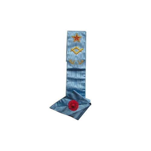 Masonic sash – Traditional French Rite – Master – Square-and-compass + G + Flaming star – Mourning back