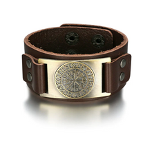 Load image into Gallery viewer, Beowulf Regalia Leather Viking Vegvisir Arm Cuff 