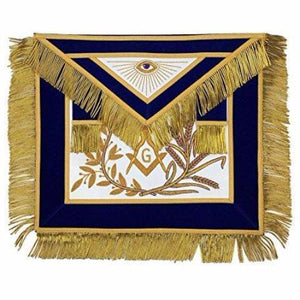 MASTER MASON Gold Embroidered Apron square compass with G Blue