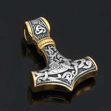 Carica l&#39;immagine nel visualizzatore di Gallery, Beowulf Regalia Handcrafted Stainless Steel Dual Color Mammen-Style Thor&#39;s Hammer Pendant