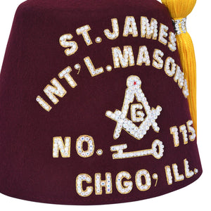 International Masons Fez Hat - White Sparkling Rhinestones - Masonic Fez Caps | Regalia Lodge