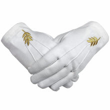 Charger l&#39;image dans la galerie, Masonic Acacia Leaf Machine Embroidery White Cotton Gloves (2 Pairs)