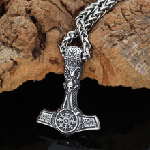 Afbeelding in Gallery-weergave laden, Beowulf Regalia Handcrafted Stainless Steel Mjolnir With Skull And Helm Of Awe