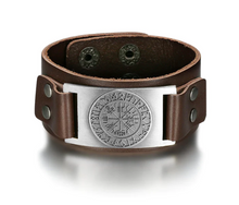 Load image into Gallery viewer, Beowulf Regalia Leather Viking Vegvisir Arm Cuff 