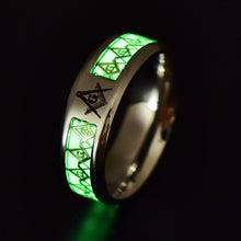 Cargar imagen en el visor de la galería, Glow In The Dark Ring Masonic Pattern Jewelry Masonic Ring