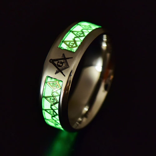 Glow In The Dark Ring Masonic Pattern Jewelry Masonic Ring