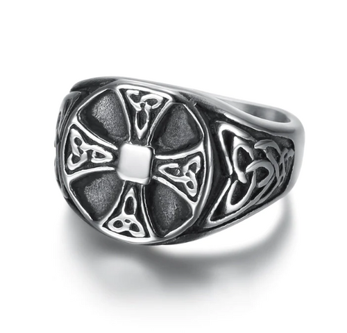 Beowulf Regalia Handcrafted Stainless Steel Celtic Knot Cross Ring