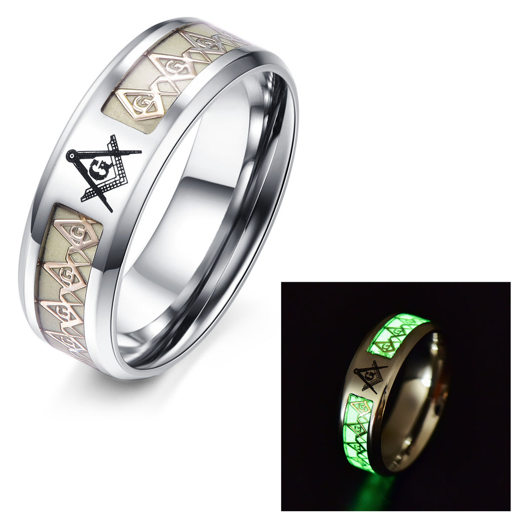 Glow In The Dark Ring Masonic Pattern Jewelry Masonic Ring
