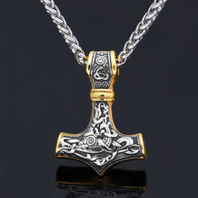 Carica l&#39;immagine nel visualizzatore di Gallery, Beowulf Regalia Handcrafted Stainless Steel Dual Color Mammen-Style Thor&#39;s Hammer Pendant