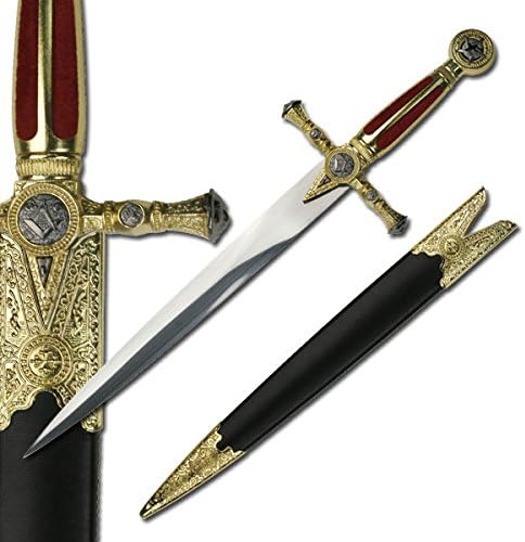 Red Masonic Short Sword Dagger Stainless Steel Blade - Medieval Masonic Replica Dagger with Decorative Handle and Scabbard
