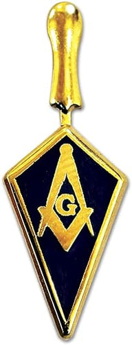 Trowel with Square & Compass Masonic Lapel Pin - [Blue & Gold][1'' Tall]