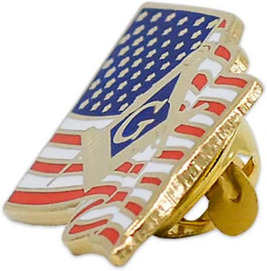 Waving American Flag with Square & Compass Masonic Lapel Pin