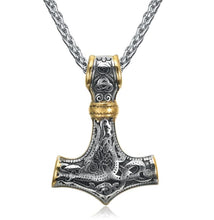 Carica l&#39;immagine nel visualizzatore di Gallery, Beowulf Regalia Handcrafted Stainless Steel Dual Color Mammen-Style Thor&#39;s Hammer Pendant