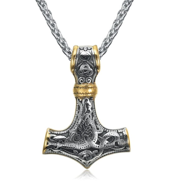 Beowulf Regalia Handcrafted Stainless Steel Dual Color Mammen-Style Thor's Hammer Pendant