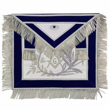 Cargar imagen en el visor de la galería, MASTER MASON Silver Embroidered Apron square compass with G Blue