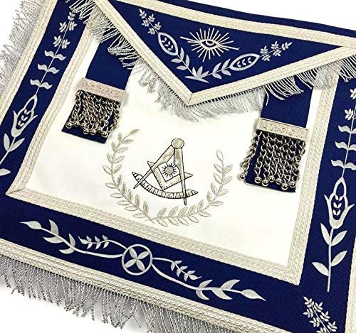 Masonic Blue Lodge Past Master Silver Machine Embroidery Freemasons Apron