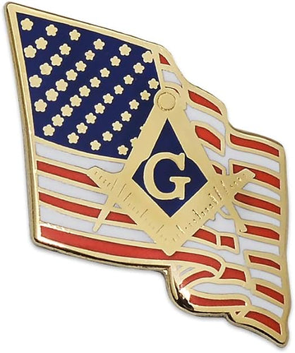 Waving American Flag with Square & Compass Masonic Lapel Pin