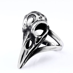 Beowulf Regalia Handcrafted Stainless Steel Raven Skull Biker Ring