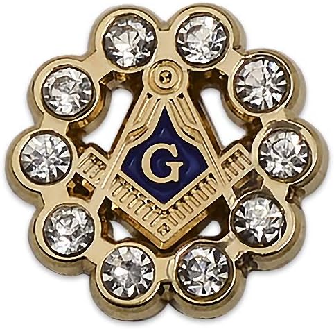 Square & Compass with Rhinestones Round Masonic Lapel Pin