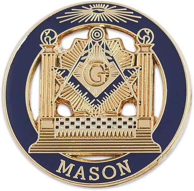 Square & Compass with Double Column Round Masonic Lapel Pin