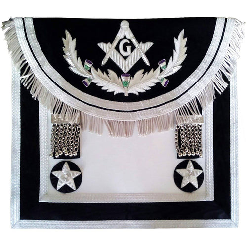 Scottish Rite Master Mason Handmade Embroidery Apron - Black Silver with Vinework