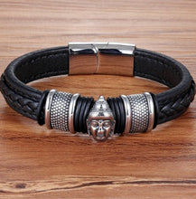 画像をギャラリービューアに読み込む, Genuine Leather Bracelet &amp; Bangle Buddha Head