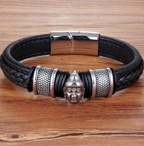 Genuine Leather Bracelet & Bangle Buddha Head