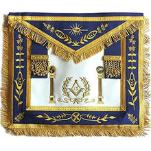 Carica l&#39;immagine nel visualizzatore di Gallery, Navy Blue Apron Master Mason Square G &amp; Pillars Freemasons Gold Fringe