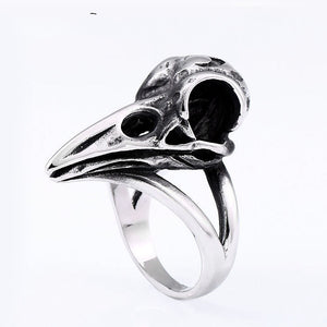 Beowulf Regalia Handcrafted Stainless Steel Raven Skull Biker Ring