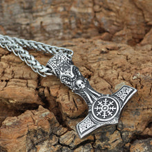 Carica l&#39;immagine nel visualizzatore di Gallery, Beowulf Regalia Handcrafted Stainless Steel Mjolnir With Skull And Helm Of Awe