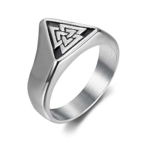 Beowulf Regalia Handcrafted Stainless Steel Triangular Valknut Ring
