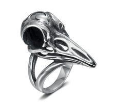 Load image into Gallery viewer, Beowulf Regalia Handcrafted Stainless Steel Raven Skull Biker Ring