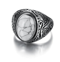 Carica l&#39;immagine nel visualizzatore di Gallery, Beowulf Regalia Handcrafted Stainless Steel Celtic Scroll Ring With Inset Stone