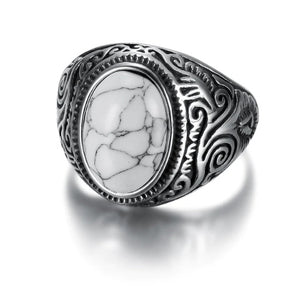 Beowulf Regalia Handcrafted Stainless Steel Celtic Scroll Ring With Inset Stone | Regalia Lodge