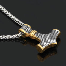 Carica l&#39;immagine nel visualizzatore di Gallery, Beowulf Regalia Handcrafted Stainless Steel Dual Color Mammen-Style Thor&#39;s Hammer Pendant