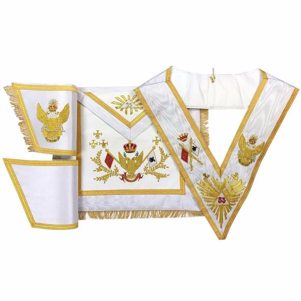 Rose Croix SCOTTISH RITE 33rd Degree Hand embroidered Apron Set 'WINGS UP' All Countries Flags