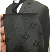 Charger l&#39;image dans la galerie, Masonic Masons Silk Tie with self print Square Compass Black