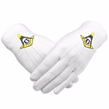 Load image into Gallery viewer, Masonic Gloves Yellow Square compass with G Machine Embroidery (2 Pairs)