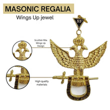 Load image into Gallery viewer, Scottish Rite 33rd Degree Masonic Jewel - Wings Up  royal jewel  masonic jewelry  Masonic Jewel  masonic grand master  breast jewel  Wings Up Masonic jewel  Gold-plated Masonic jewel  Masonic Collar Jewel  Masonic craftsmanship  High-quality Masonic materials  Masonic officer jewel  Masonic symbol jewelry  Masonic regalia accessorie