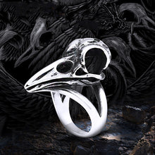 Load image into Gallery viewer, Beowulf Regalia Handcrafted Stainless Steel Raven Skull Biker Ring