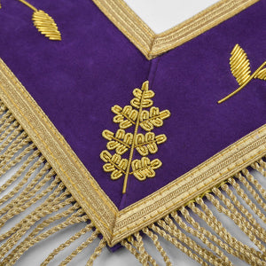 Grand Master Blue Lodge Apron - Purple Velvet Gold Bullion With Golden Braid Fringe