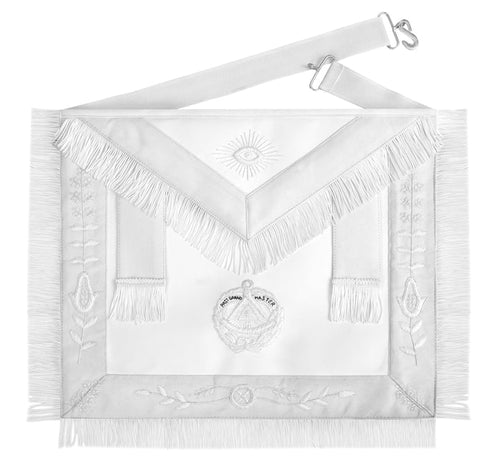 Past Grand Master Blue Lodge Apron - All White Bullion With Wreath & Pillars