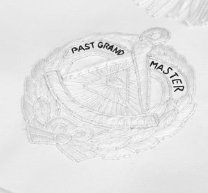 Past Grand Master Blue Lodge Apron - All White Bullion With Wreath & Pillars