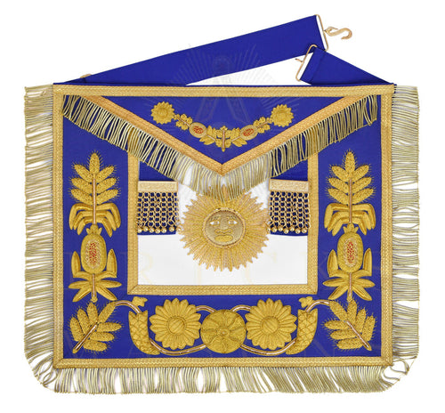 Past Grand Master Blue Lodge Apron - Quality A++ Gold Hand Embroidery & Blue