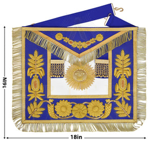 Past Grand Master Blue Lodge Apron - Quality A++ Gold Hand Embroidery & Blue