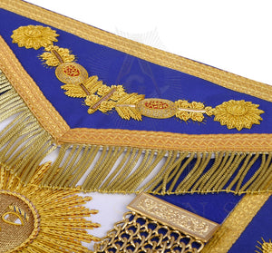 Past Grand Master Blue Lodge Apron - Quality A++ Gold Hand Embroidery & Blue